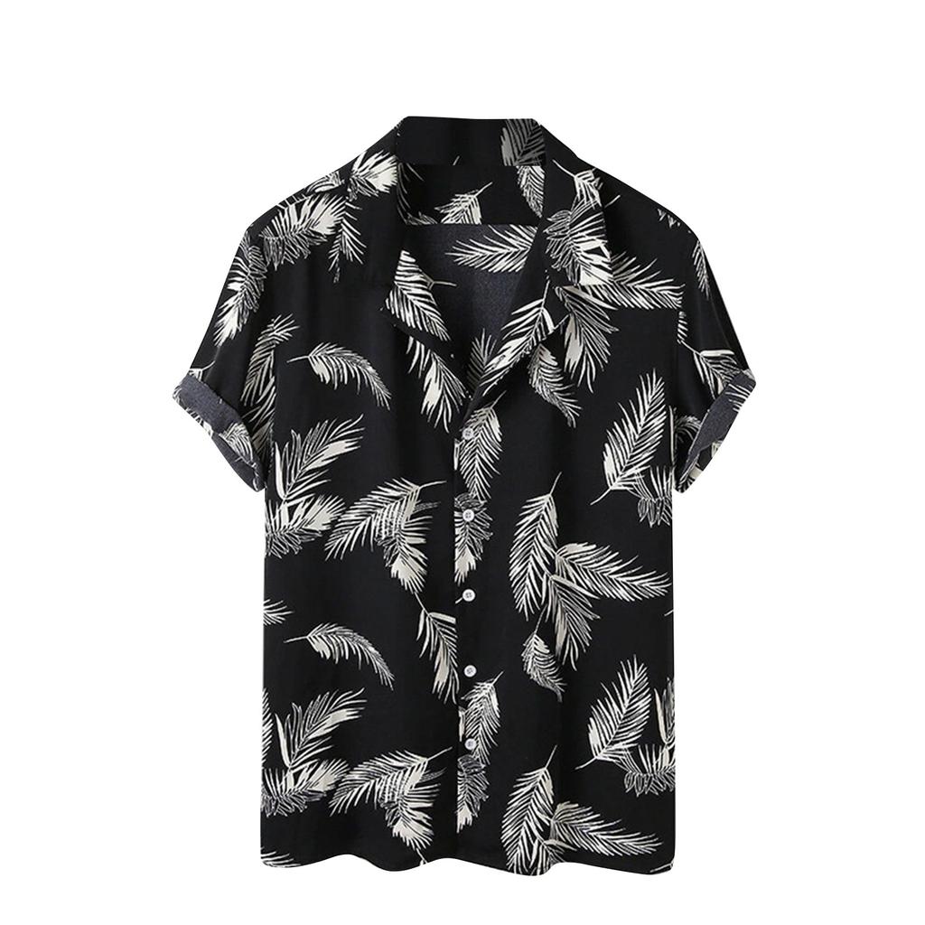 Мужская летняя повседневная рубашка с короткими рукавами и отворотом в гавайском стиле с принтом, рубашка для пляжного отдыха