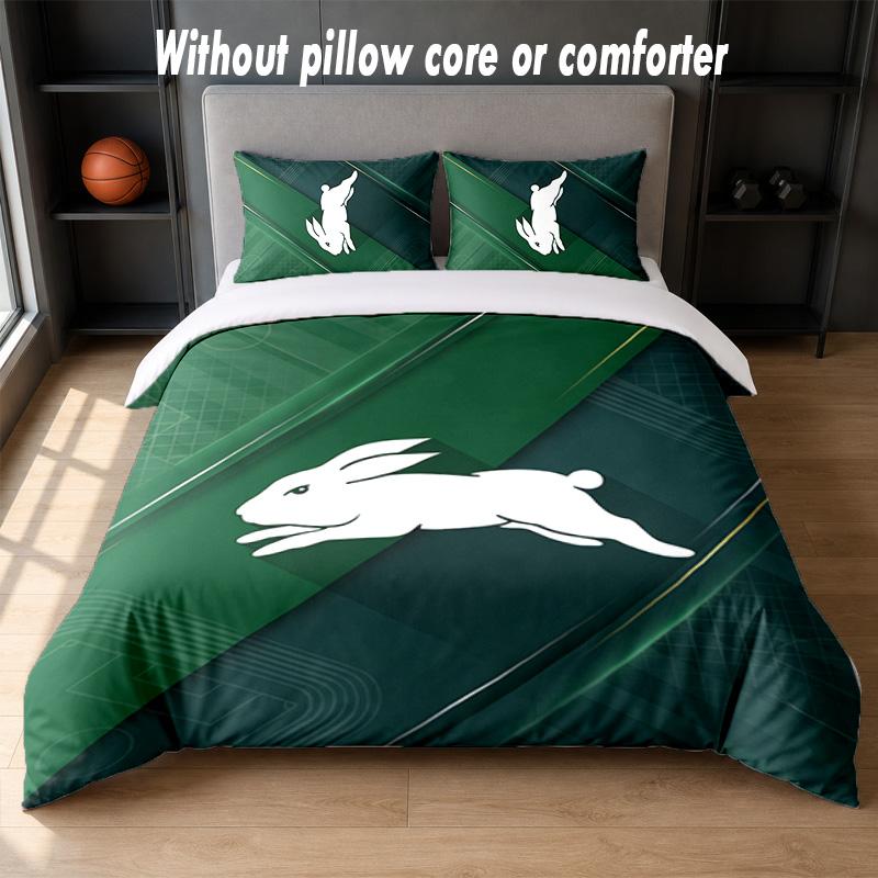 South Sydney Rabbitohs Design Bed Bedding Set 1 Duvet Cover + 2 Pillowcases Soft Breathable Household Bed Linens