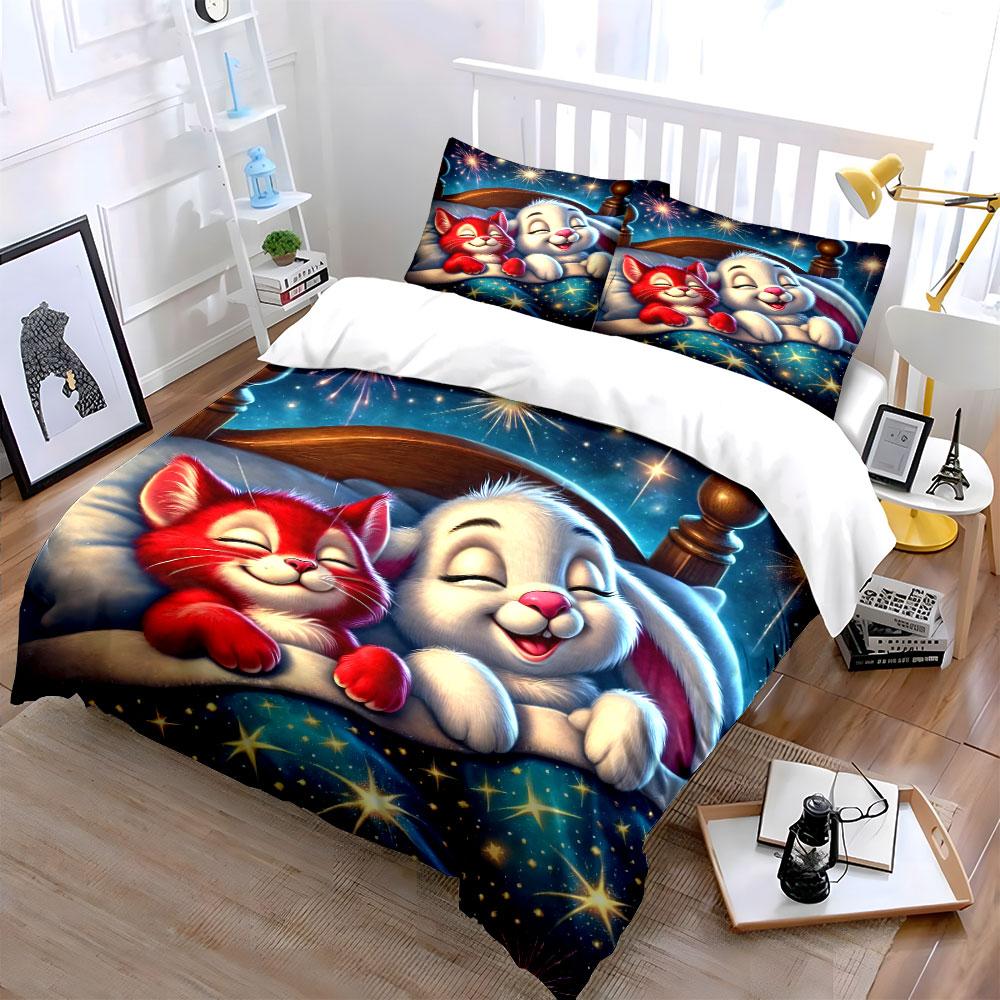 Уютный Набор Постельного Белья с Животными Разные Размеры Детская и Взрослая Спальня Изысканный Комплект из 3 Предметов, Подарок