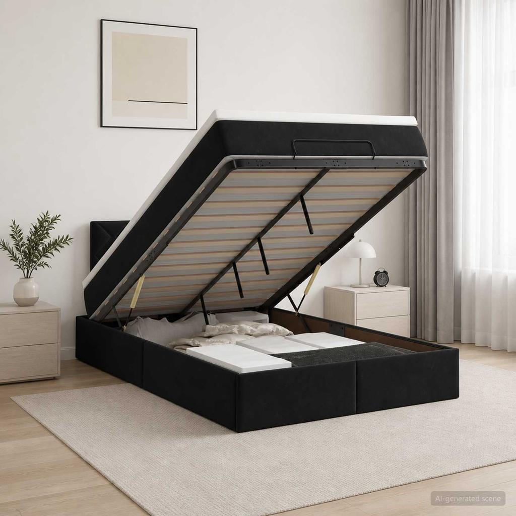 Ottoman Bed with Mattress Black 120 x 200 cm Velvet