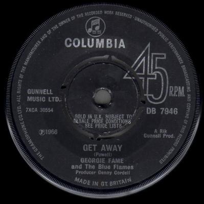 7-дюймовая пластинка GEORGIE FAME & THE BLUE FLAMES - Get Away DB7946 Columbia 1966 UK Джаз Б/у
