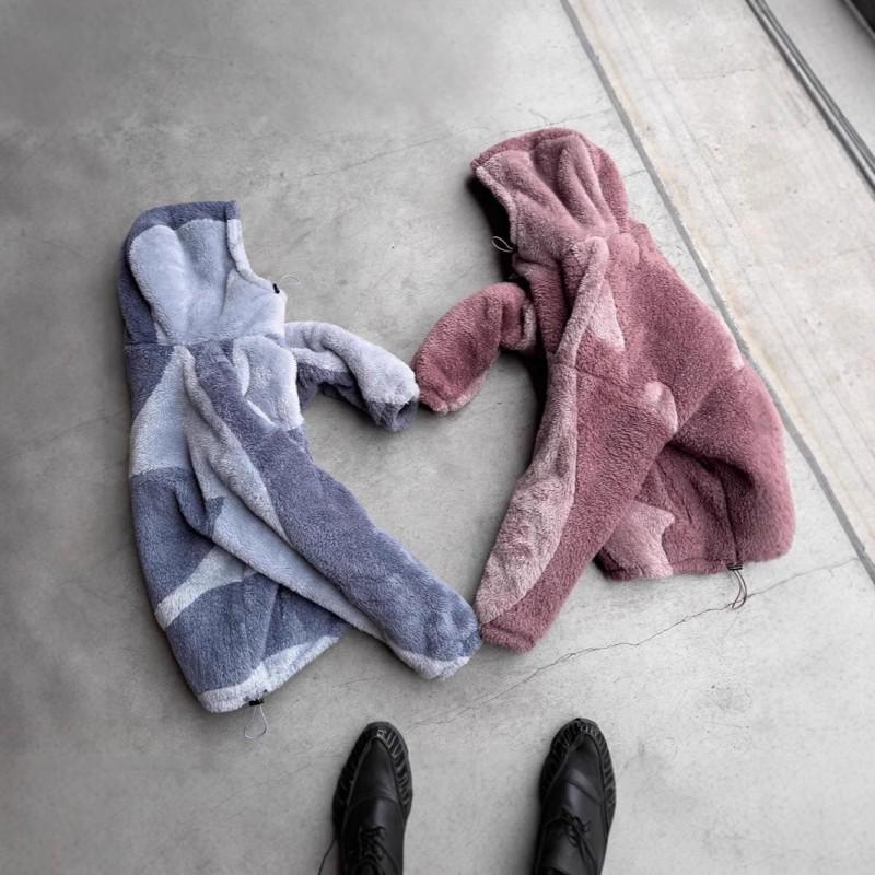 Unisex Fleece Hooded Sweatshirt Color Block Warm Winter Casual Jacket