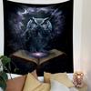 "Galaxy Owl on Magic Book at Night" Patterned Tapestry Decorative Wall Hanging, Home Bedroom Living Room Decor