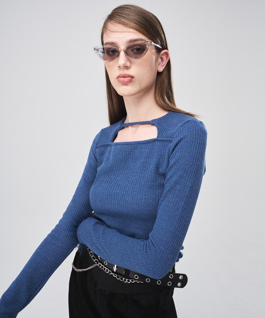 ETMON Fur Trimmed Strap T-Shirt Blue