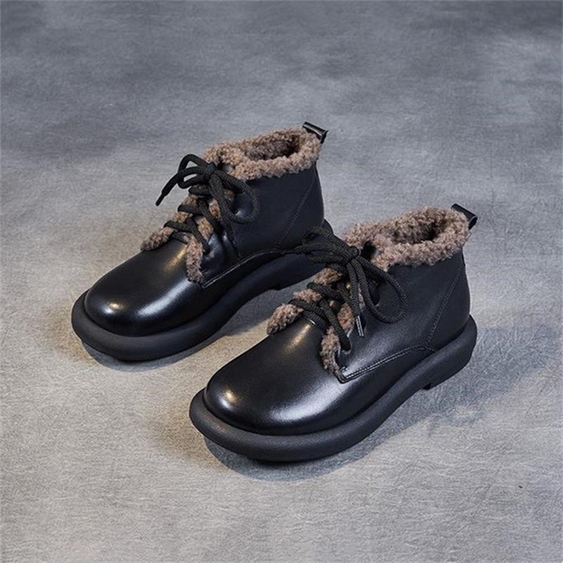 Soft Leather Mother Shoes Thickened Velvet Snow Boots Women's Shoes 2025 New Autumn and Winter Short Boots Fluffy Martin Boots Cotton Shoes