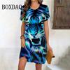 Модное женское платье с 3D-принтом и рисунком животного тигра, новое летнее платье с круглым вырезом и коротким рукавом, повседневное уличное мини-платье большого размера 6XL