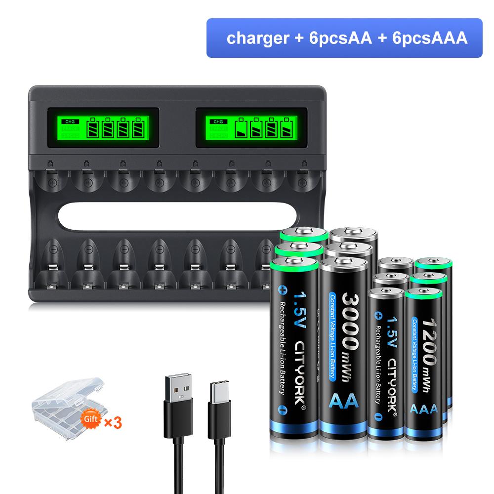 8slot LCD Smart 1.5V Li-ion Battery Charger+1.5V AA AAA Li-ion Rechargeable Battery