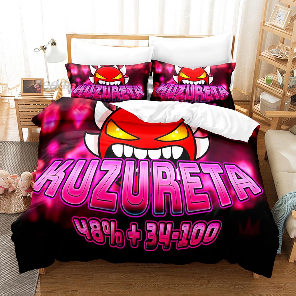 Комплект постельного белья Angry Geometry Dash, односпальная кровать, двуспальная кровать, двуспальная кровать, комплект постельного белья для детей, набор пододеяльников с 3D-принтом и рисунком из мультфильма