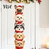 Christmas Theme Wall Decals Puppy Stickers, Removable Self-adhesive Dog for Walls Doors, PVC Stacked Puppies Holiday Party Door Stickers Art