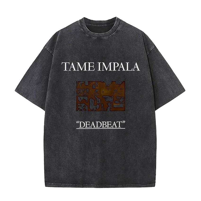 Rock Band Tame Impala Deadbeat Tour 2025 Album Tshirt Mens Vintage Oversized Washed T Shirts Fashion Hip Hop Fans Gift T Shirts