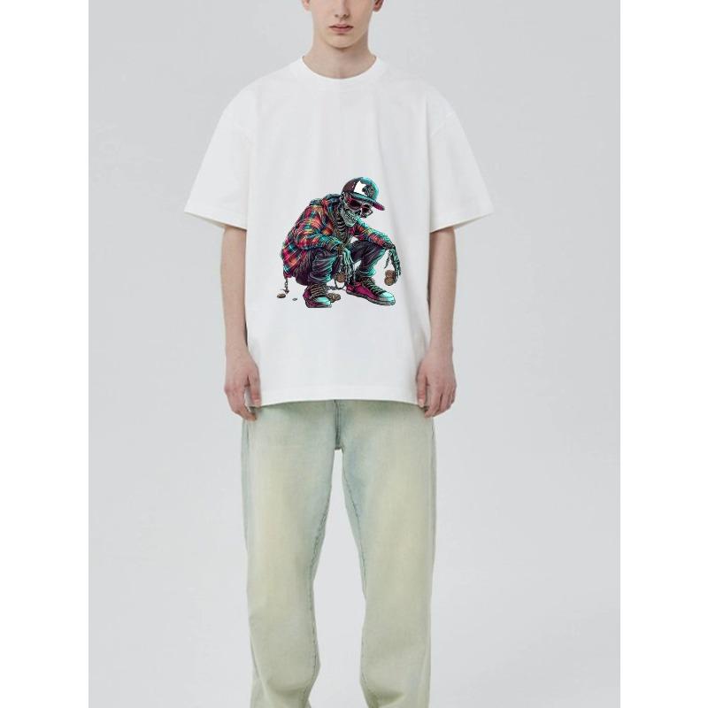 Черная футболка с красочным скелетом в стиле хип-хоп для повседневной носки