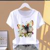 (Asian Size) Graphic Tee T Clothing Casual Butterfly Flower Sweet 90s Fashion Print Female Casual Women's Top Lady Short Sleeve T-shirt