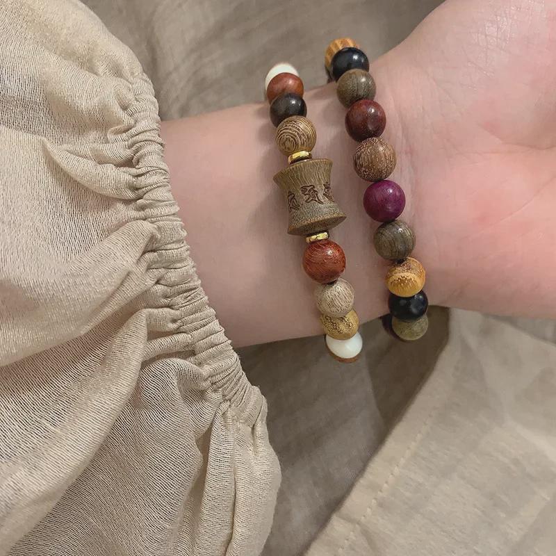 Chinese Style Sandalwood Beaded Bracelets: Bamboo & Zen Beads for Women, Ethnic Jewelry