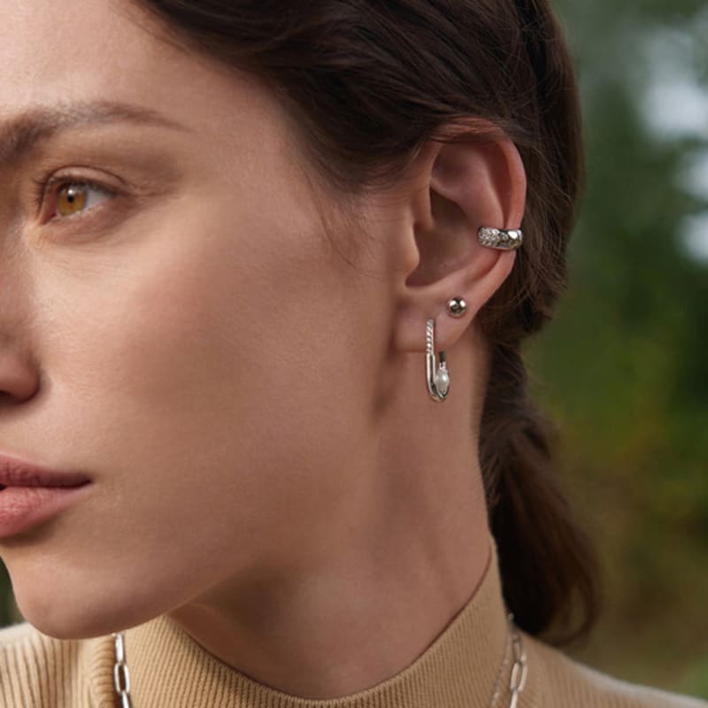 ANIA HAIE Shell Pearl 925 Silver Hoop Earrings E054-04H