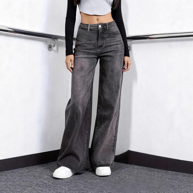 Plus Size Womens Jeans American Style Loose Straight Leg Full Length Denim Pants Tik Tok Trending