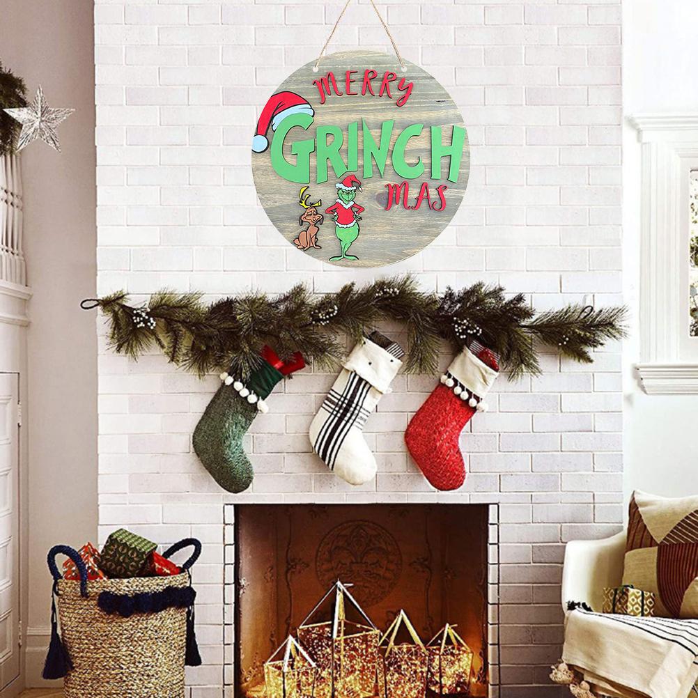Рождественский приветственный дверной знак, зеленый деревянный венок для входной двери, стены, крыльца, внутреннего и наружного декора