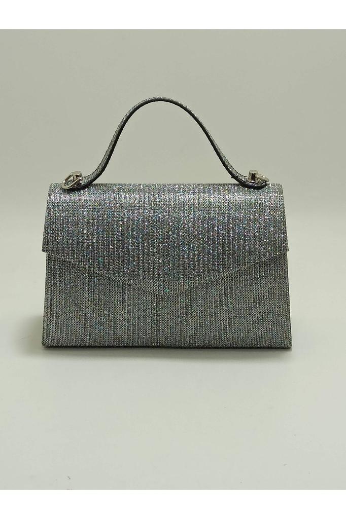 Women's Stylish and Useful Evening Dress Bag Women's Silvery Black Breasted Fabric Silver Chain Strap Evening Bag