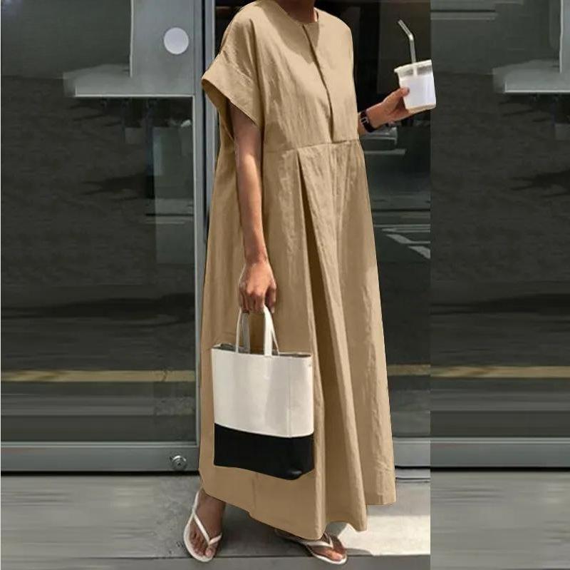 Loose Dress Crew-neck Long Skirt Temperament College Style Casual Dress for Women