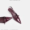 Early Autumn New Patent Leather Thin Heel Bag Head Sandals Burgundy Retro Style Word with Pointed Empty High Heels