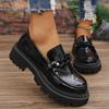 Fashion Women's Platform Loafers with Chain Decor Fashion Preppy Style Dress Shoes Woman Patent Leather Slip On Ladies Flats Plus Size