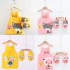 3Pcs/Set Children Apron Cartoon Character Pattern Waterproof Breathable Kids Cooking Apron with Sleeves for DIY Learning