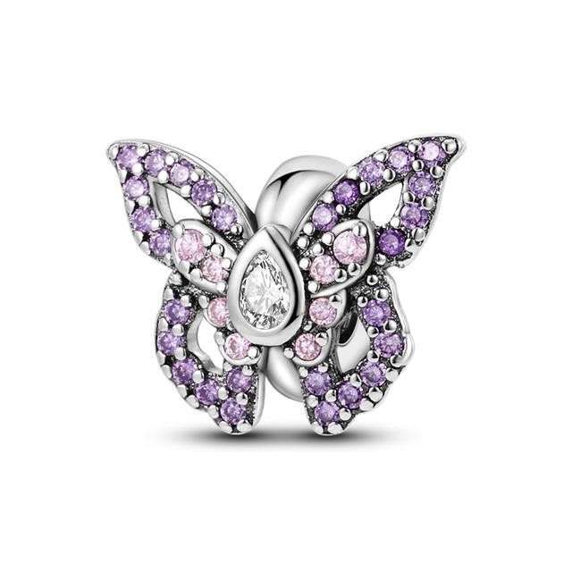 925 Sterling Silver Pink Blue Butterfly Dragonfly Charms Beads For Women Fit Original Bracelet Diy Jewelry Marking Girl