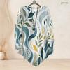 Women Plus Size Round Neck Long Sleeve Tropical Leaf Printed T Shirt Asymmetric Hem Button Detail
