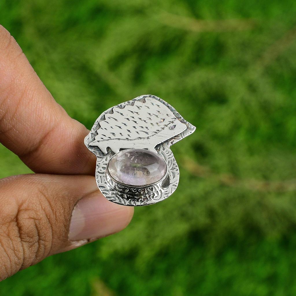 925 Sterling Silver Oval African Amethyst Stone Wedding Stackable Promise Ring