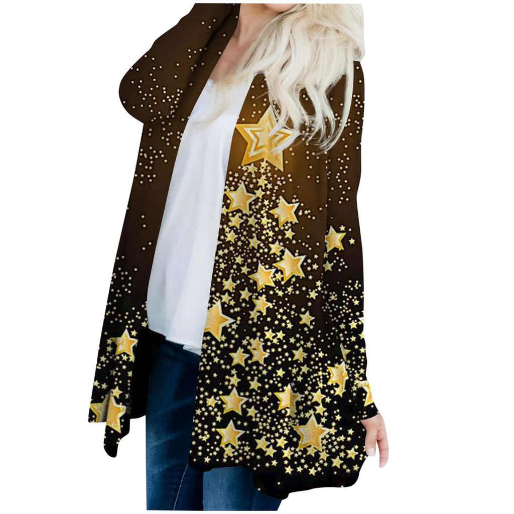 Женский кардиган с рождественским принтом и длинными рукавами спереди, легкая куртка с принтом