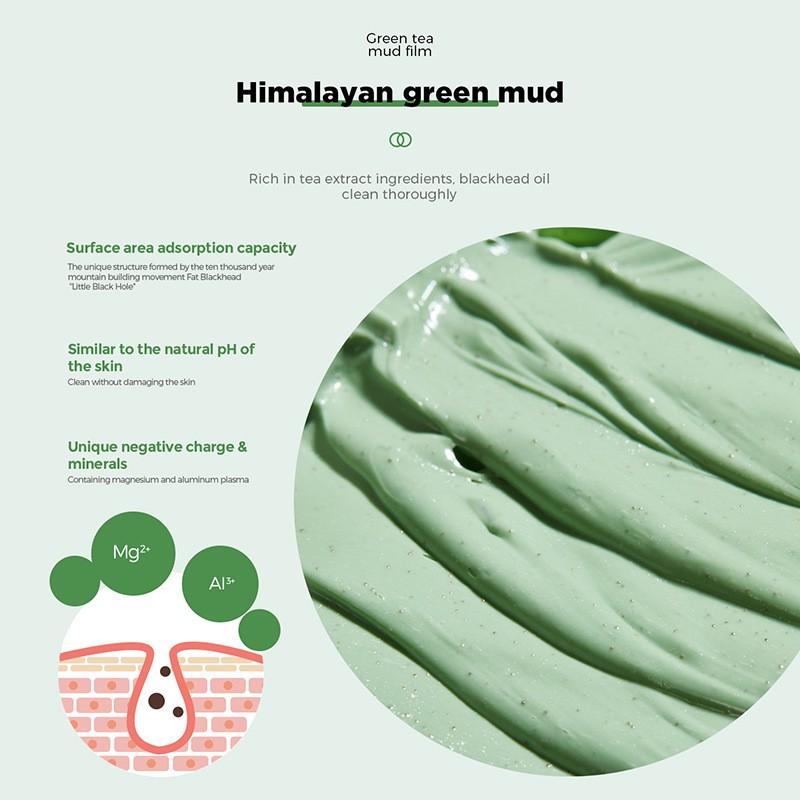 Маска с ферментами зеленого чая и грязью, глубоко очищающая, контролирующая жирность и увлажнение, увлажняющая, улучшающая состояние кожи, от черных точек, 1 шт.