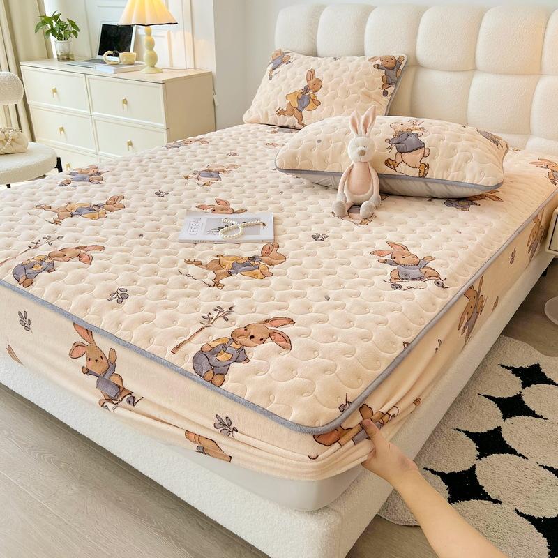 New Soybean Antibacterial Class a Milk Fiber Fitted Sheet Quilted Bedspread Non-Slip Household Dustproof Protective Cover Thickened Mattress