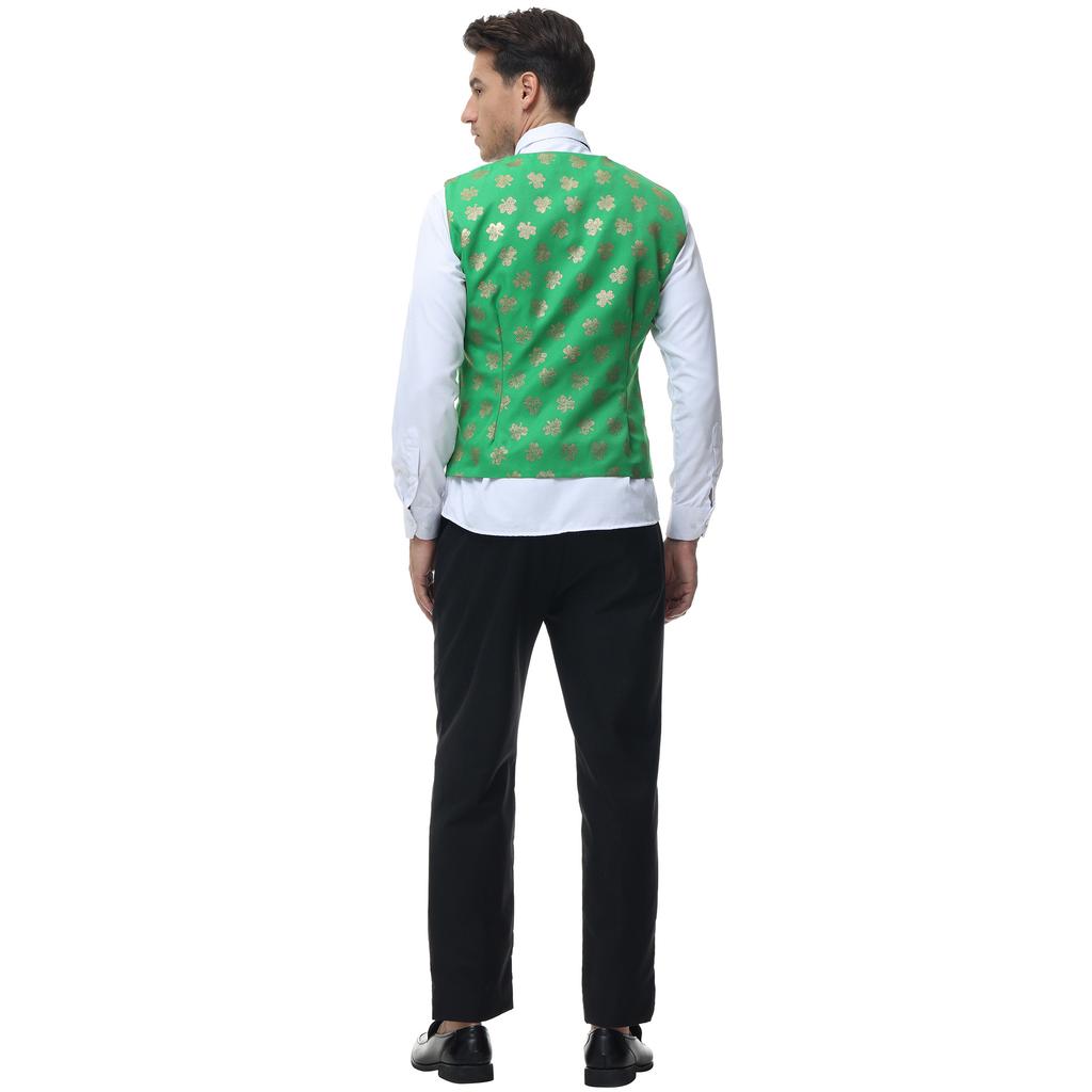 Oktoberfest Men's Waiter Vest Clothing Cos Suit, Green Printed Wine Party Men's Vest