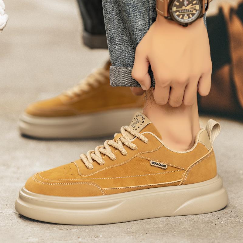 Мужская повседневная кожаная вулканизированная обувь, модные дизайнерские кроссовки на платформе, противоскользящие кроссовки для вождения, тенниса, бега, 2024Новинка