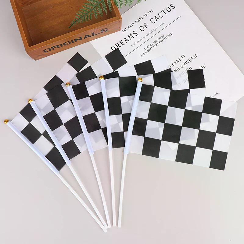 10pcs Decor Checkered Black and White Pennant Banner Racing Flags Stick Racing Traffic Cones Party Racing Car Party