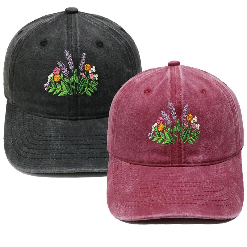 Lavender wild bouquet embroidered baseball cap washed retro dad hat pastoral girls travel visor