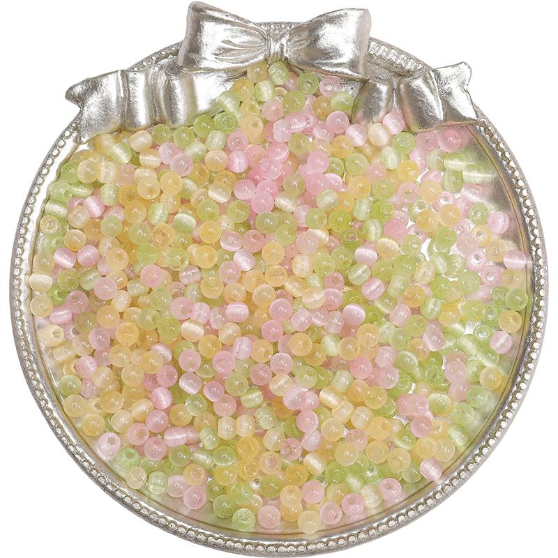 Стеклянные бусины-рис 4 мм с эффектом кошачьего глаза, разных цветов для изготовления украшений своими руками