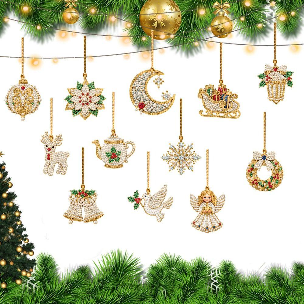 12Pcs DIY Christmas Pendants Diamond Painting Ornaments Family Craft Activity