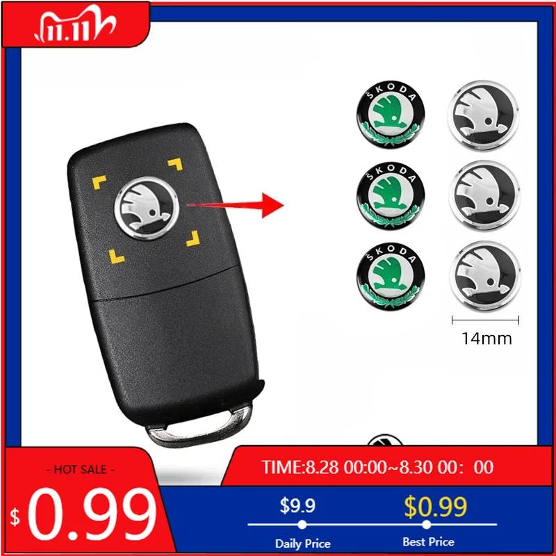 Car Sticker 4Pcs Car Remote Key Stickers Metal Emblem Decoration Decals For Skoda Octavia Superb Rapid Kodiaq Karoq Fabia Kamiq