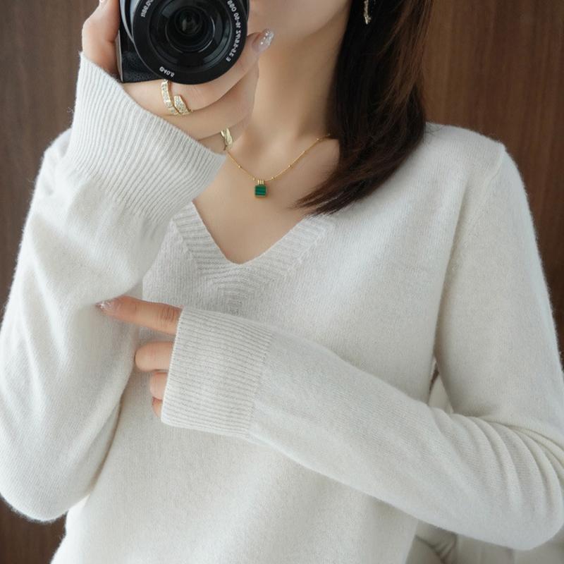 Весна и осень однотонная трикотажная рубашка с V-образным вырезом, тонкий срез, свитер, наизнанку