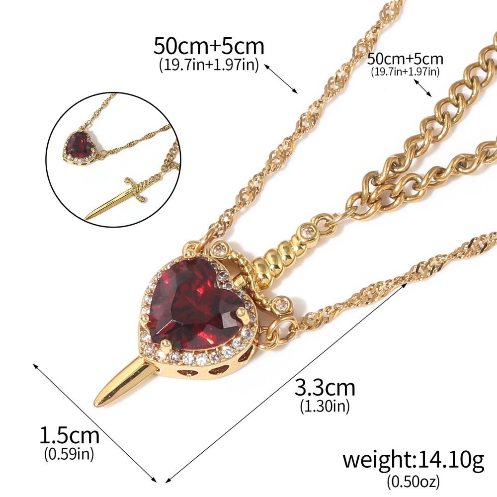 New Geometry Zircon Sword Heart Pendant Double layer Necklace Women's Trendy Fashionable Versatile Sweet Exquisite Jewelry Gift