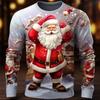 Graphic Santa Fashion Casual Men 3D Print T Shirt Tee Christmas T Shirt Long Sleeve Crew Neck Shirt Spring Fall Clothing