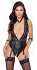 Cottelli Bondage - Sexy Bodysuit with Cuffs, Collar and Garter Straps M