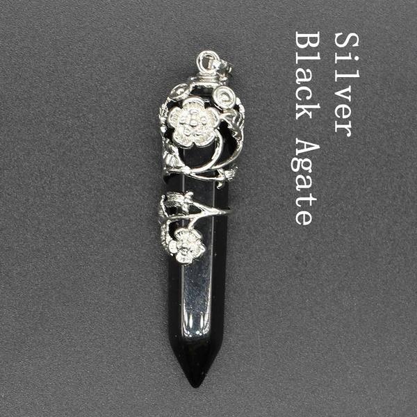 Мода Натуральный Кристалл Шестиугольная Колонка Винтаж Сплав Роза Кулон Аметист Кристалл Ожерелье