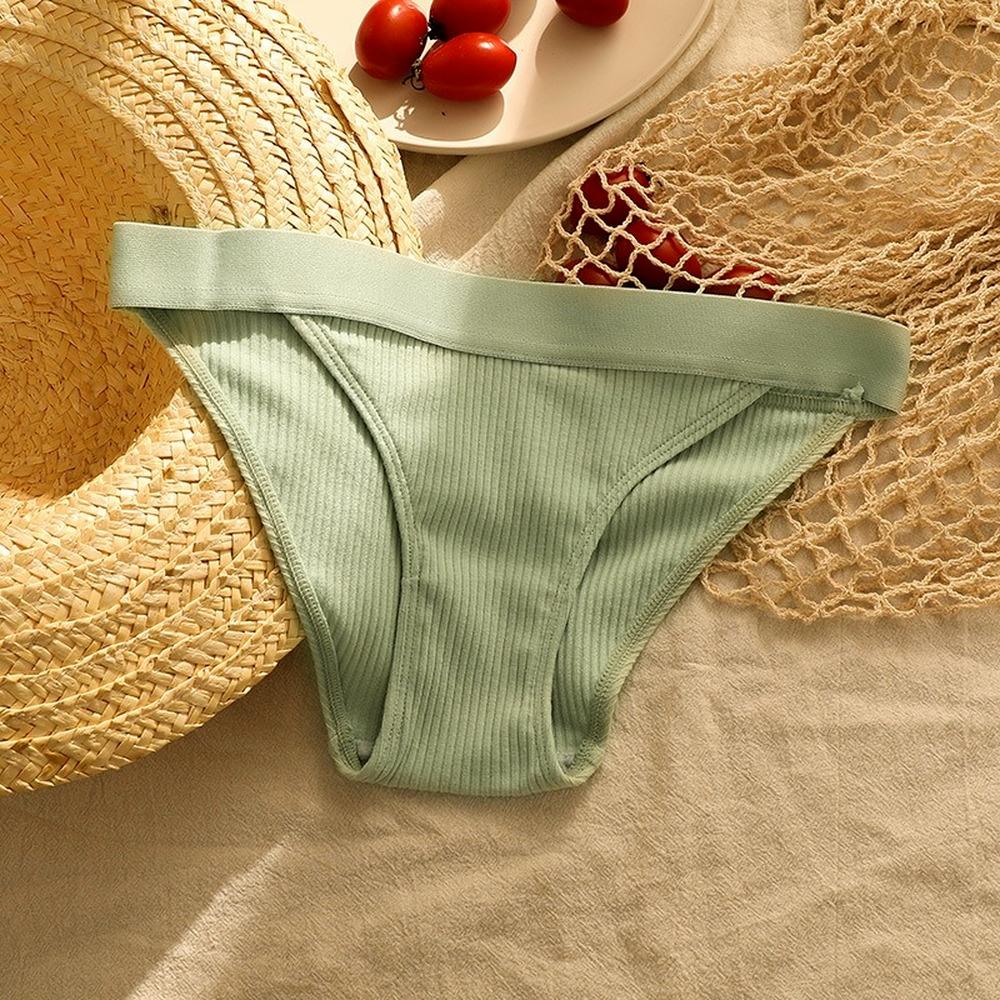 Women Cotton Panties Solid Color Briefs Ladies Breathable Comfortable Striped Underwear