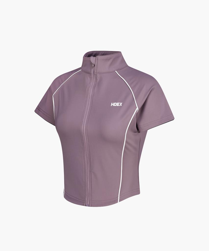 HDEX Women'S Support Piping Short Sleeve Zip-Up (Plum)