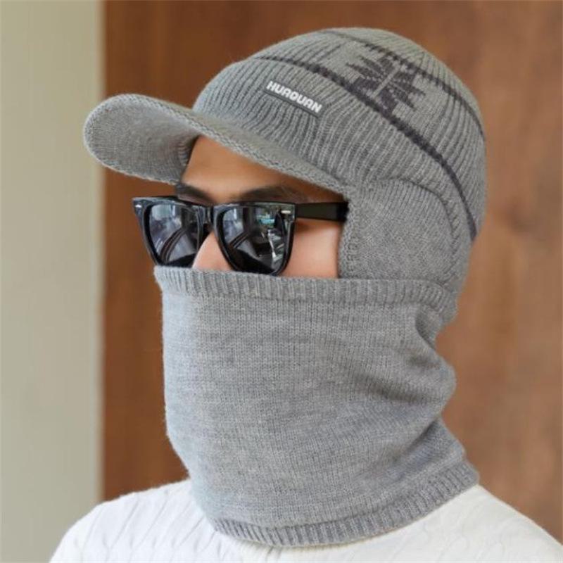 Мужская зимняя вязаная шапка и толстые наушники с теплым ветрозащитным шарфом для езды на велосипеде на открытом воздухе