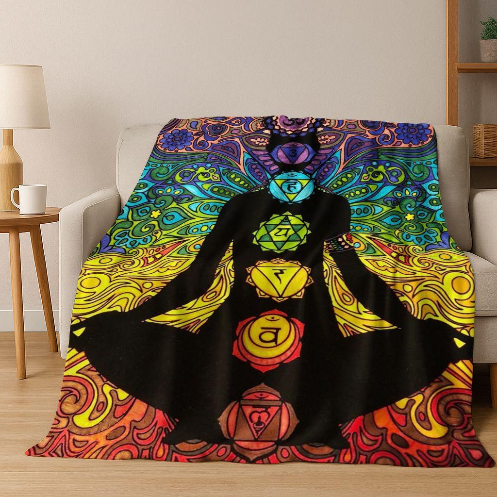 Bohemia Yoga chakra Mandala Spirit Meditation Flannel Blanket,Cozy Soft Throw Blanket for Home Bedroom Bed Sofa Cover Gift Kid