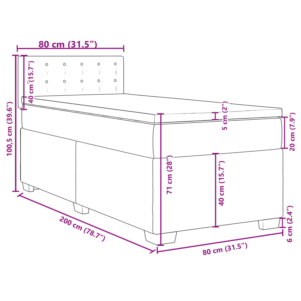 Box Spring Bed with Mattress Dark Grey 80 x 200 cm Fabric