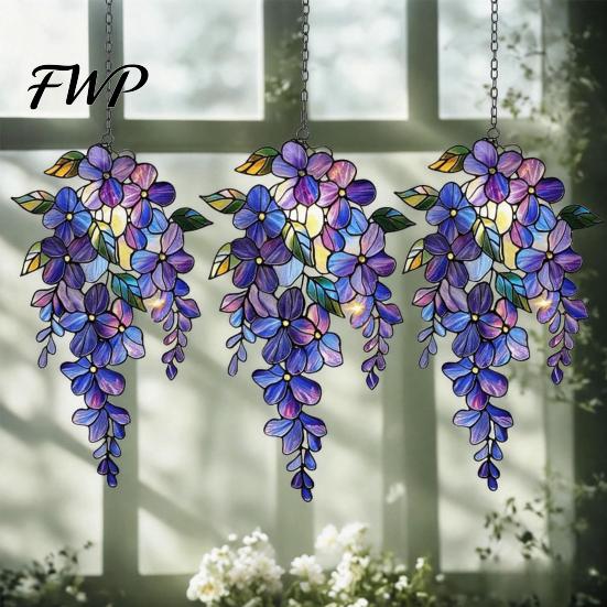 Suncatcher Wisteria Suncatcher, Acrylic Hanging Flower Branch Ornament, Stained Glass Style Floral Room Decor Window for Home Garden, Gift Women, Mom