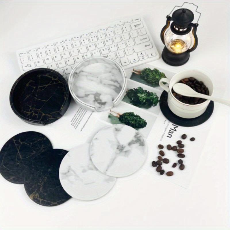 6 шт. Мраморная подставка из искусственной кожи 10 см Масло- и водостойкая Термостойкая с основанием Двусторонняя кожаная подставка для кофе